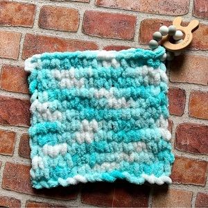 Handmade snuggly soft baby lovey with teether